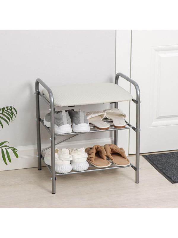 Банкетка для обуви 44×33×50 см, мягкое сиденье, цвет серый