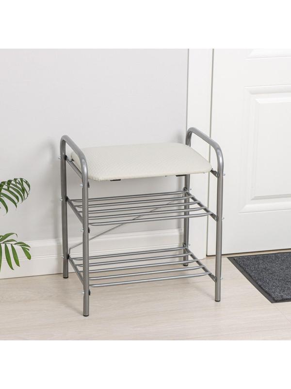 Банкетка для обуви 44×33×50 см, мягкое сиденье, цвет серый