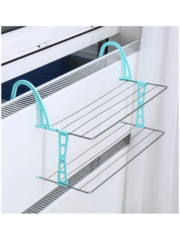 Сушилка для белья на радиатор, 2 яруса, 65×23,5×36 см, цвет серый