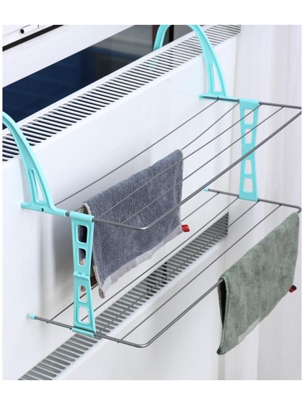 Сушилка для белья на радиатор, 2 яруса, 65×23,5×36 см, цвет серый