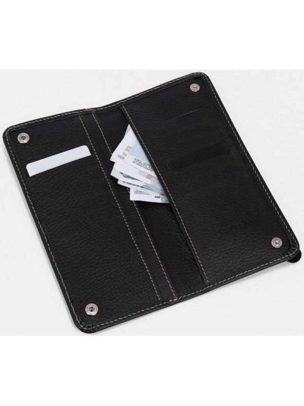 Портмоне на кнопках, для купюр, для карт, цвет чёрный