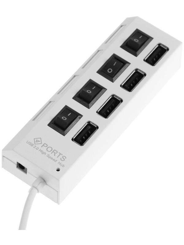 USB-разветвитель LuazON, 4 порта с индивидуальными выключателями белый