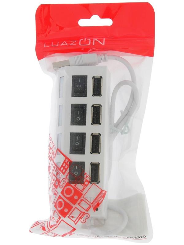 USB-разветвитель LuazON, 4 порта с индивидуальными выключателями белый
