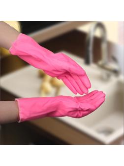 Перчатки хозяйственные резиновые Доляна, с подкладом, размер L, 90 гр, цвет розовый