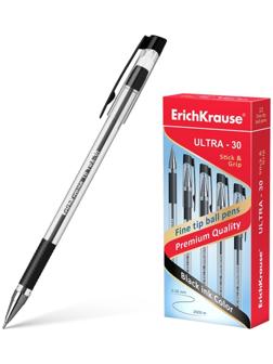 Ручка шариковая Erich Krause ULTRA-30, узел-игла 0.7 мм, чернила чёрные, резиновый упор, длина линии письма 2000 метров