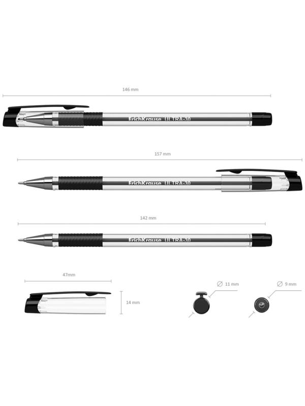 Ручка шариковая Erich Krause ULTRA-30, узел-игла 0.7 мм, чернила чёрные, резиновый упор, длина линии письма 2000 метров