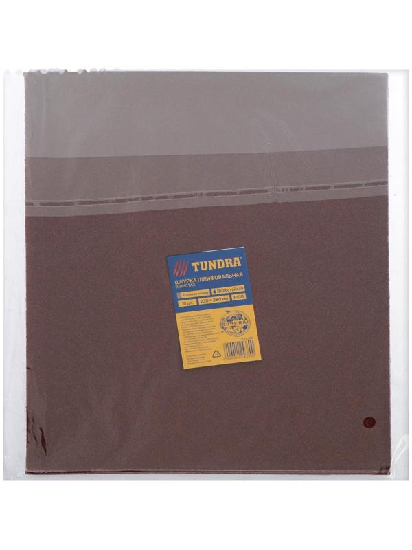 Шкурка шлифовальная в листах ТУНДРА, на тканевой основе водостойкая, 230 х 280, Р100, 10 шт.