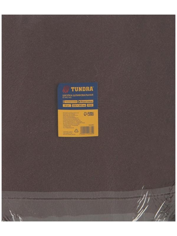 Шкурка шлифовальная в листах ТУНДРА, на тканевой основе водостойкая, 230 х 280, Р100, 10 шт.