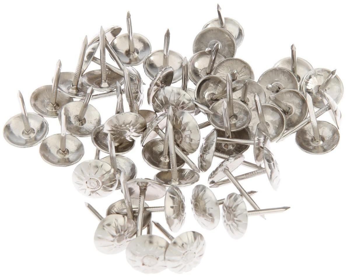 Гвозди декоративные, 16х11 мм, фактурные, цвет хром, в упаковке 100 шт.