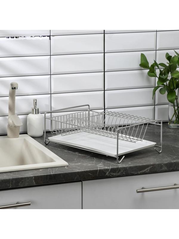 Сушилка для посуды с поддоном, 40×23×15 см, цвет хром