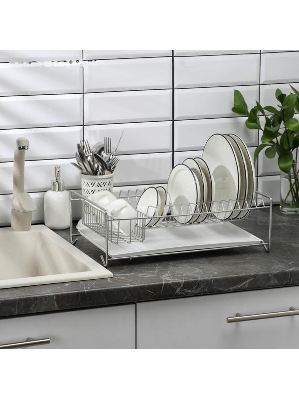 Сушилка для посуды с поддоном, 40×23×15 см, цвет хром