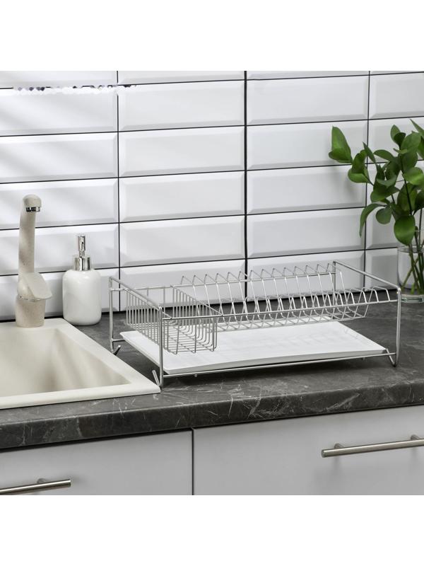 Сушилка для посуды с поддоном, 40×23×15 см, цвет хром