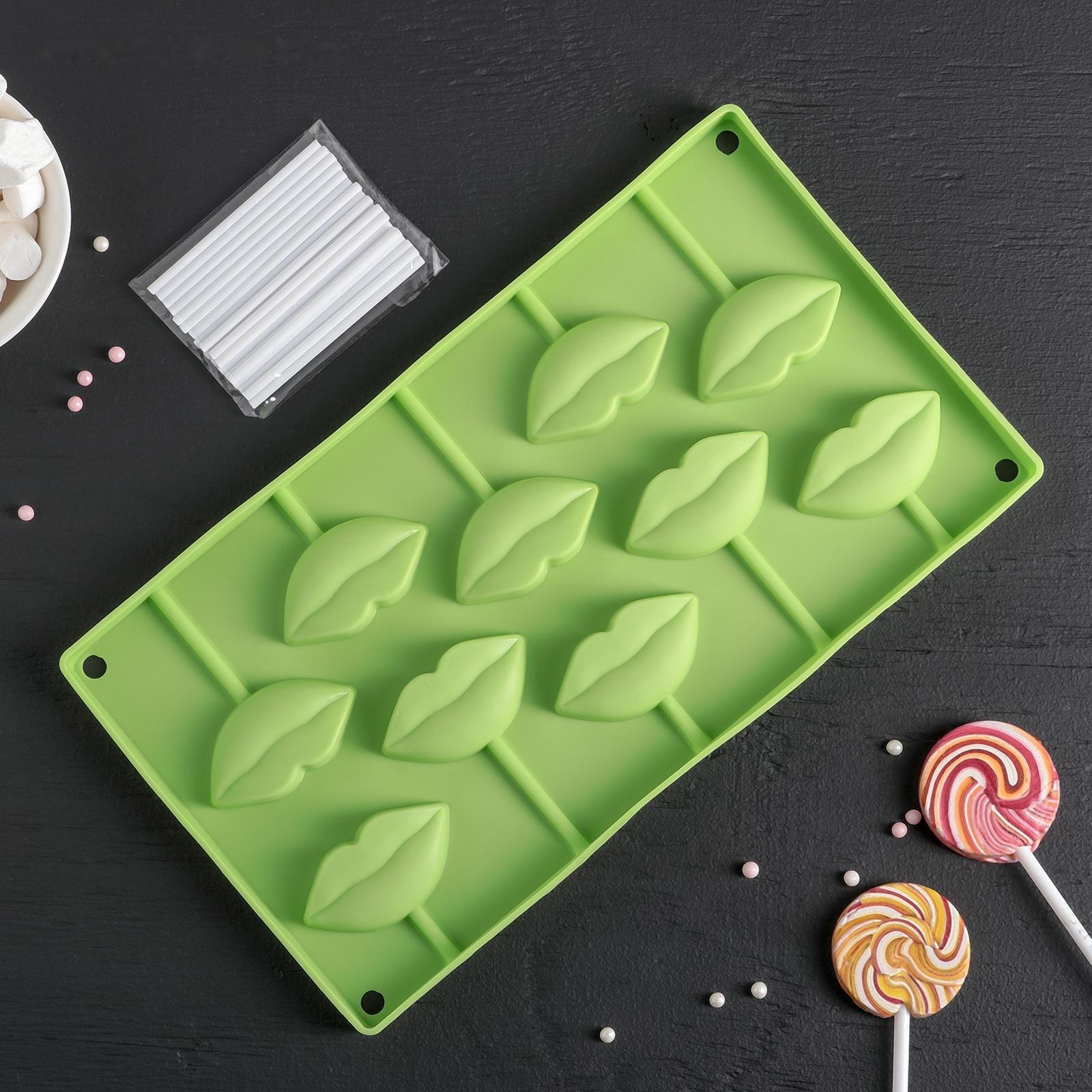 Форма для леденцов Доляна «Поцелуй», 28,5×16 см, 10 ячеек (6×3см), цвет МИКС