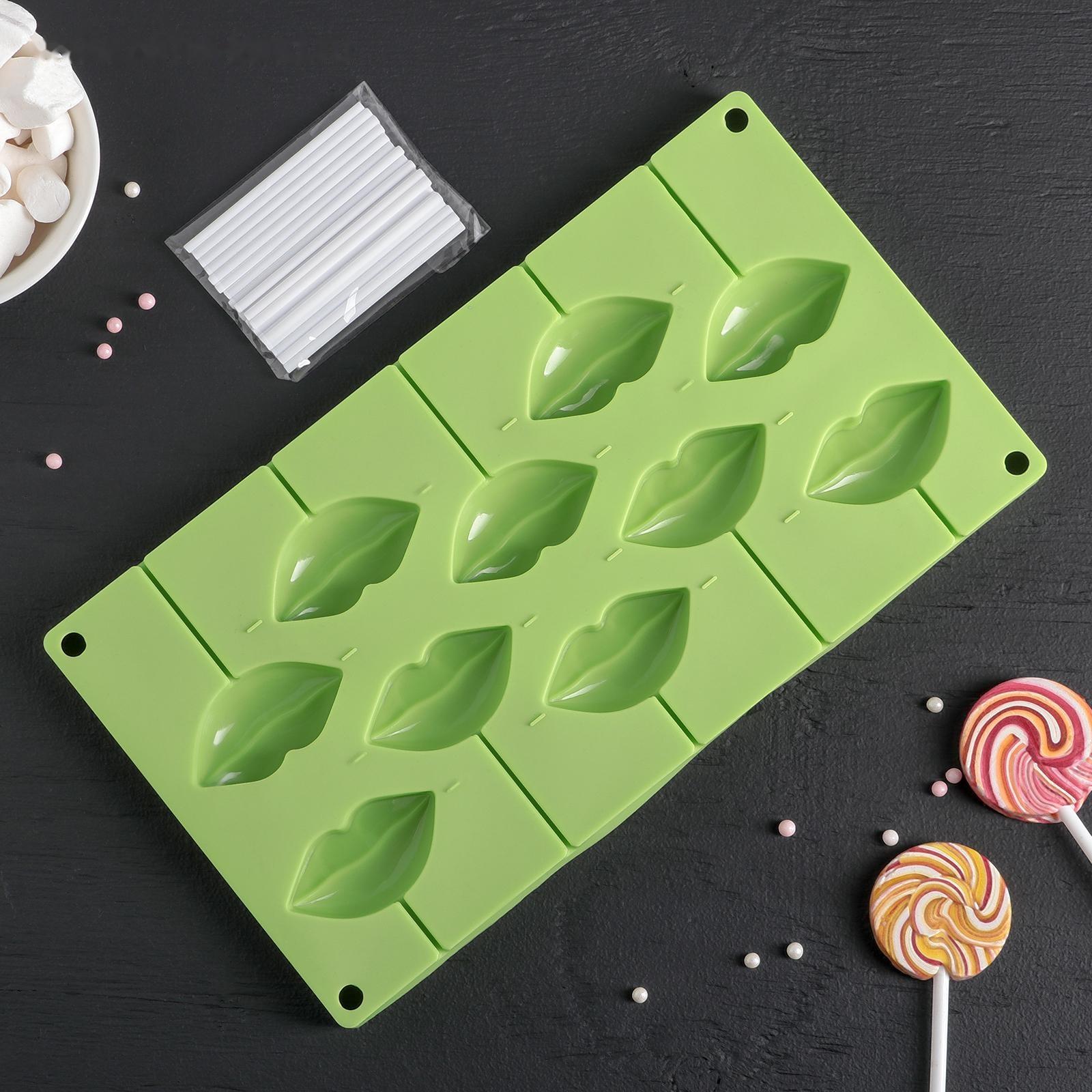 Форма для леденцов Доляна «Поцелуй», 28,5×16 см, 10 ячеек (6×3см), цвет МИКС