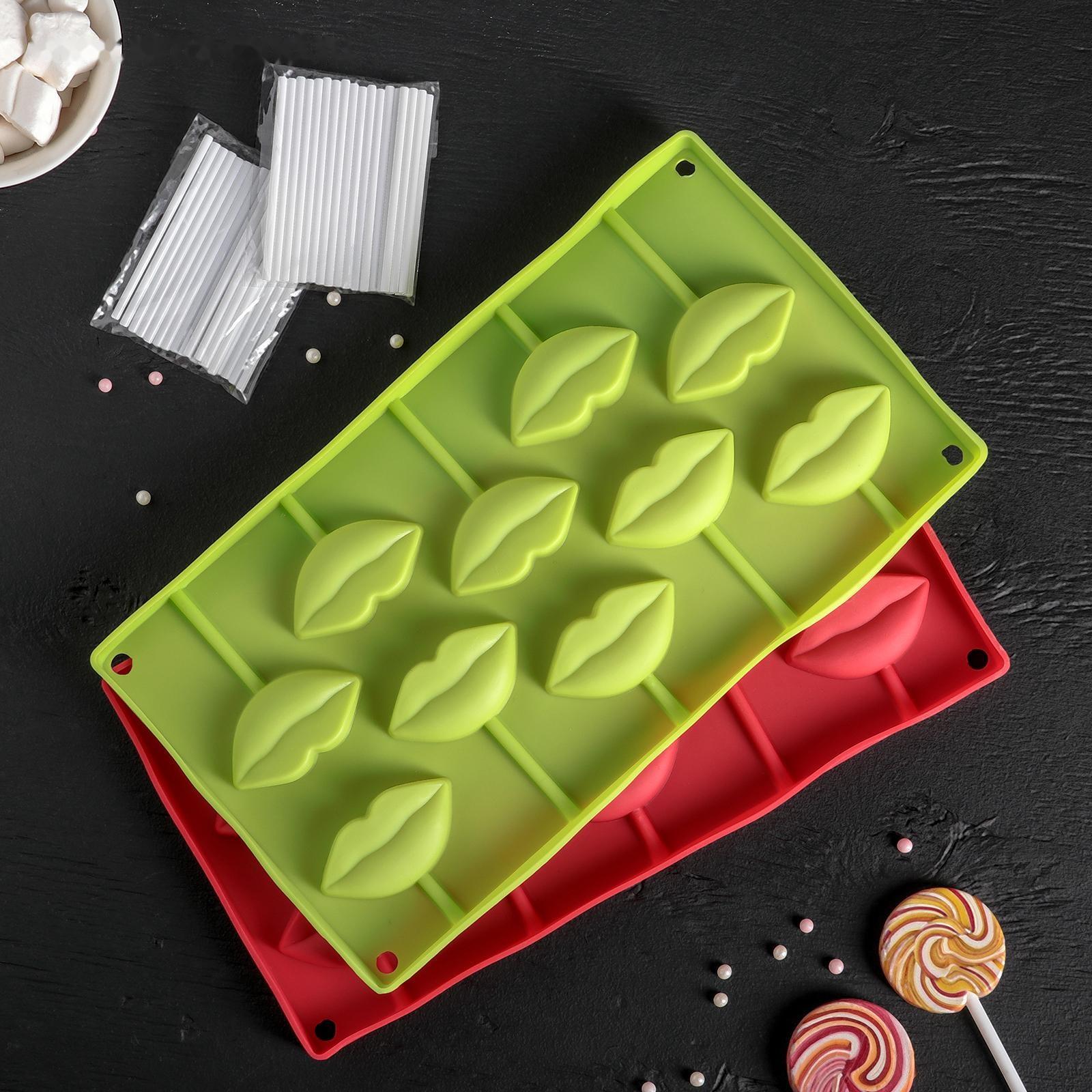 Форма для леденцов Доляна «Поцелуй», 28,5×16 см, 10 ячеек (6×3см), цвет МИКС