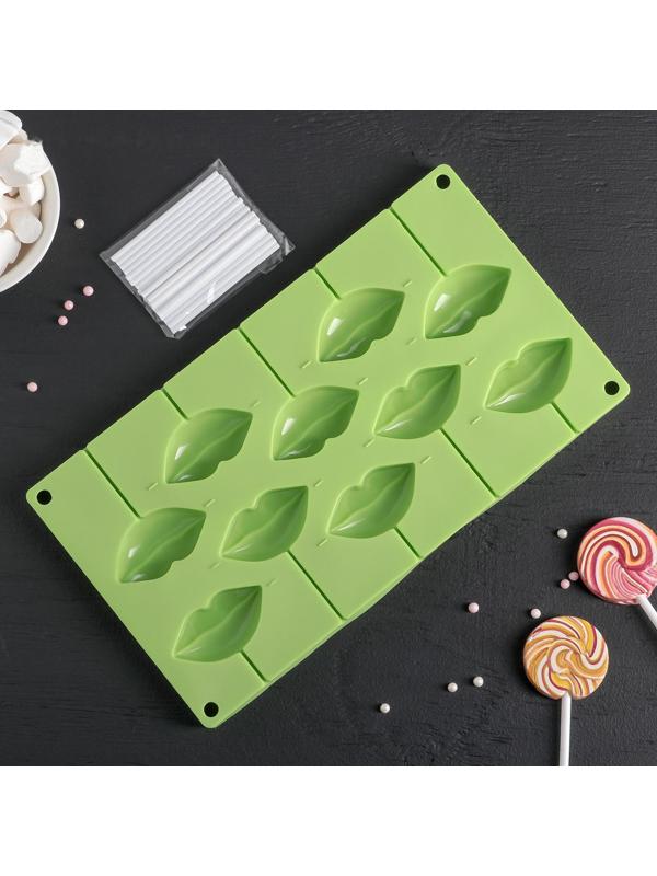 Форма для леденцов Доляна «Поцелуй», 28,5×16 см, 10 ячеек (6×3см), цвет МИКС