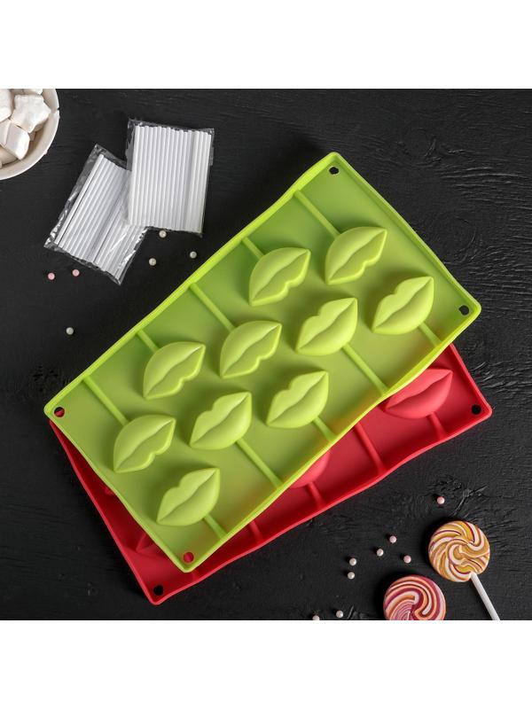 Форма для леденцов Доляна «Поцелуй», 28,5×16 см, 10 ячеек (6×3см), цвет МИКС