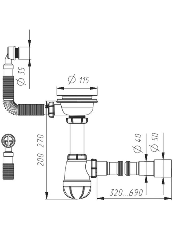 Сифон для мойки Aquant, 3 1/2