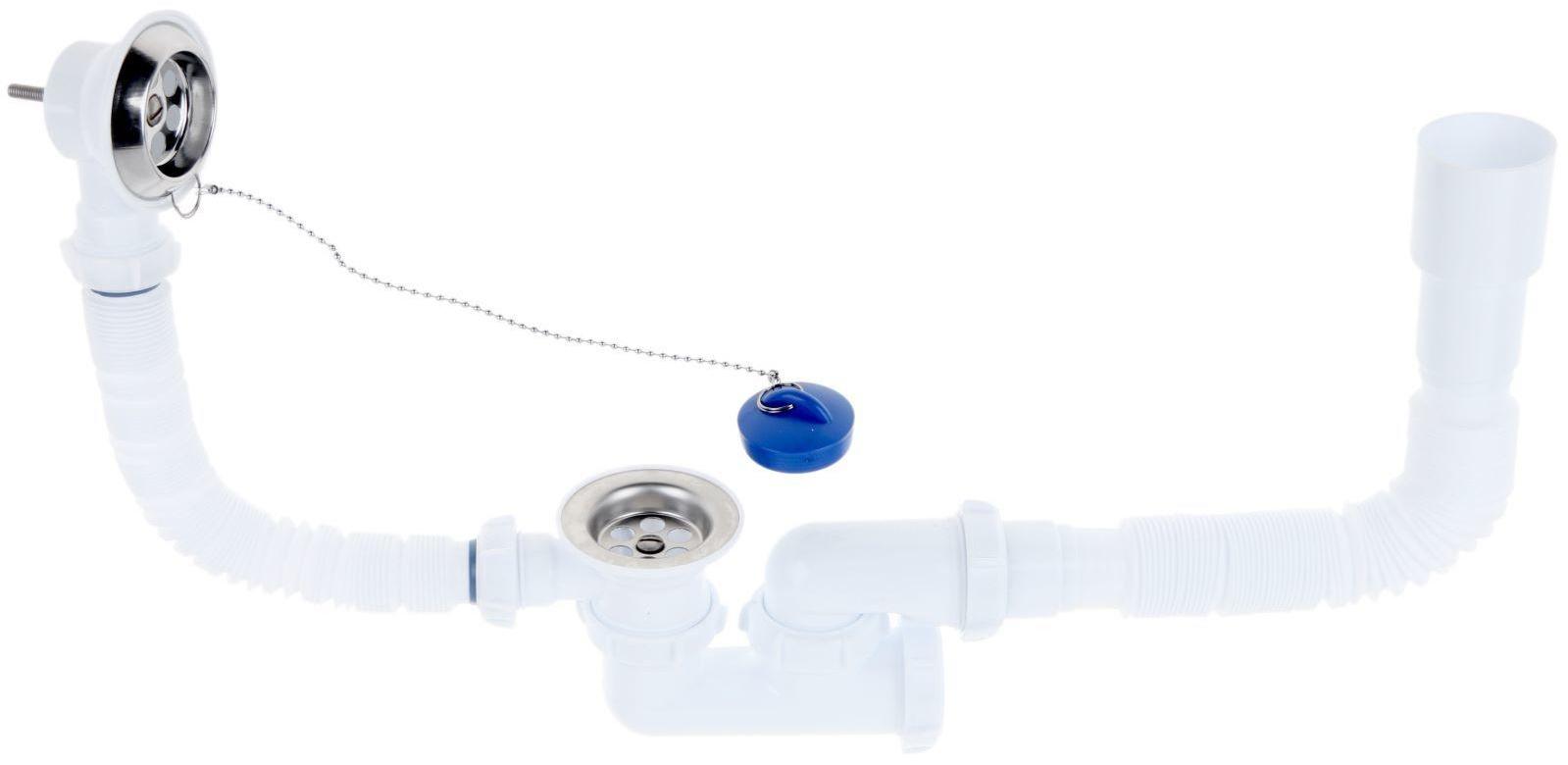 Сифон для ванны Aquant, с выпуском и переливом, регулируемый 40х40/50 мм