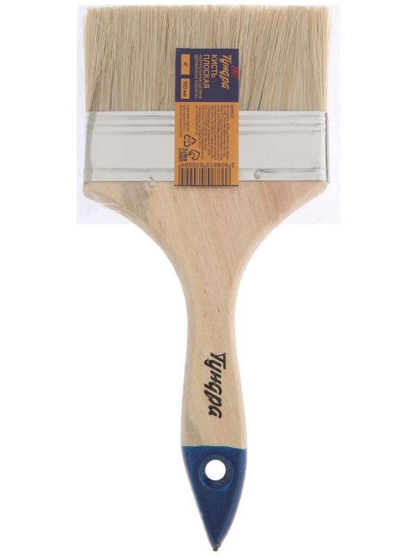 Кисть плоская ТУНДРА, натуральная щетина, деревянная рукоятка, 4