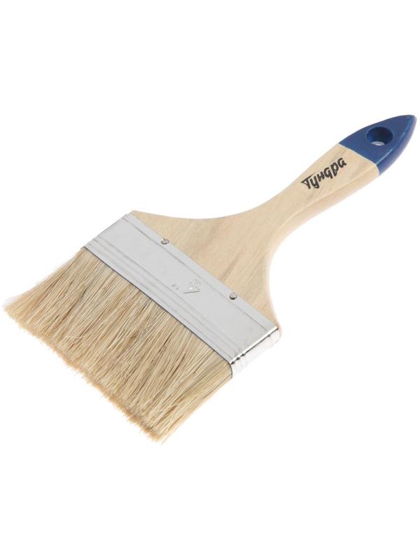 Кисть плоская ТУНДРА, натуральная щетина, деревянная рукоятка, 4