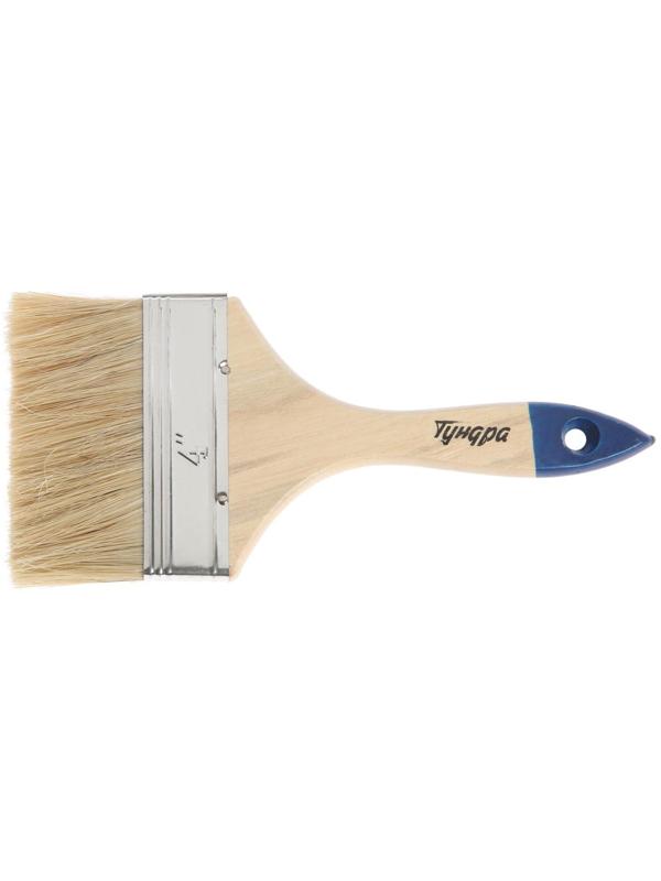 Кисть плоская ТУНДРА, натуральная щетина, деревянная рукоятка, 4
