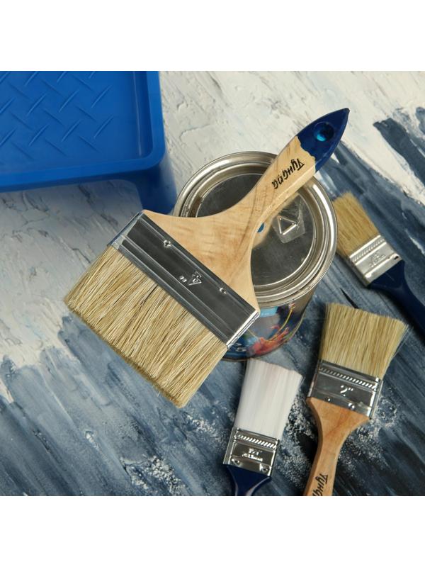 Кисть плоская ТУНДРА, натуральная щетина, деревянная рукоятка, 4