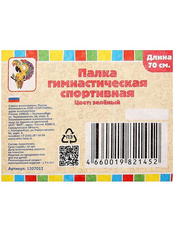 Палка гимнастическая 70 см, цвет зелёный