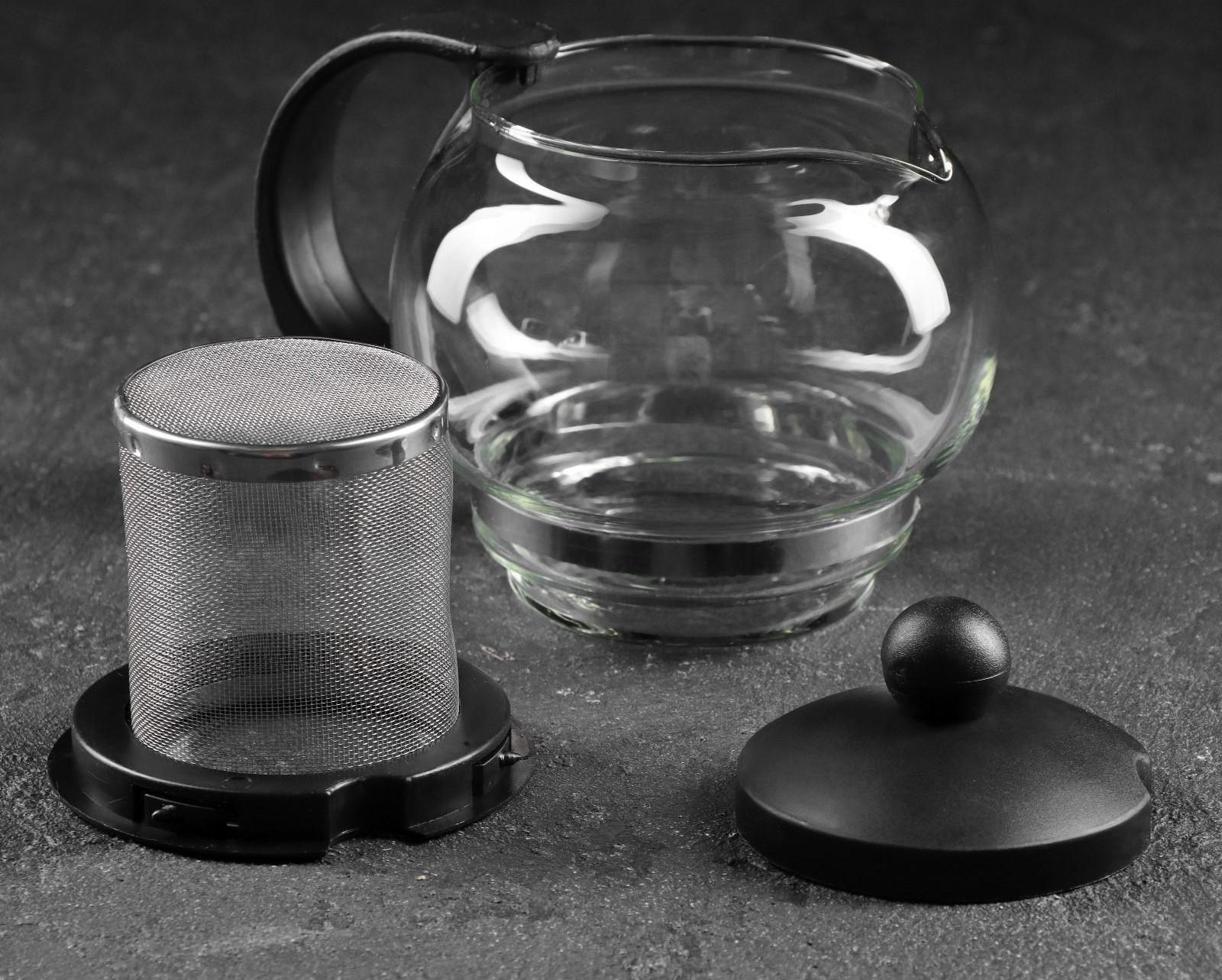 Чайник стеклянный заварочный «Вдохновение», 500 мл, с металлическим ситом, цвет чёрный