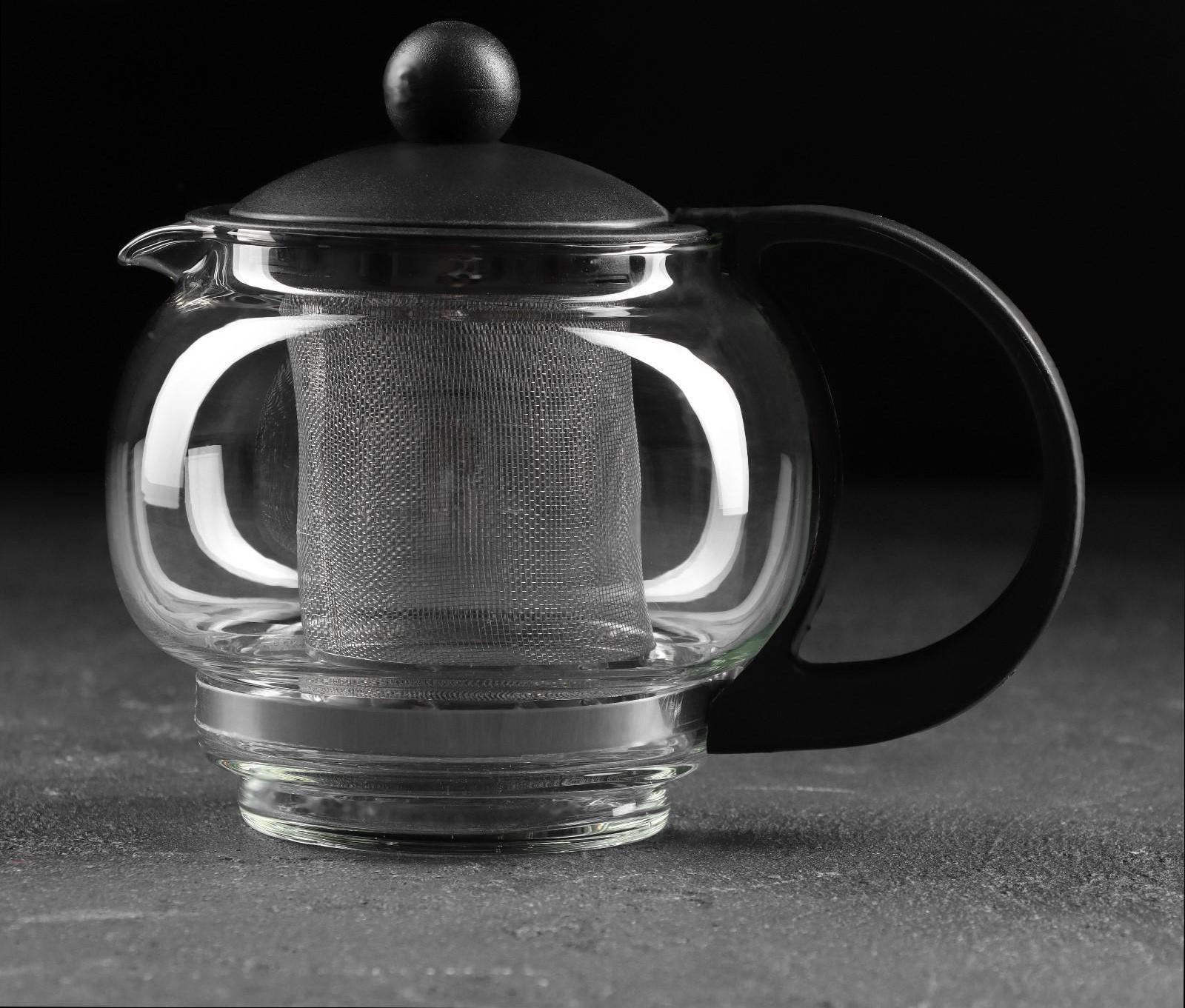 Чайник стеклянный заварочный «Вдохновение», 500 мл, с металлическим ситом, цвет чёрный