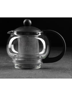Чайник стеклянный заварочный «Вдохновение», 500 мл, с металлическим ситом, цвет чёрный