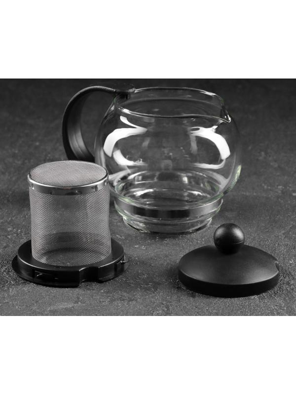 Чайник стеклянный заварочный «Вдохновение», 500 мл, с металлическим ситом, цвет чёрный