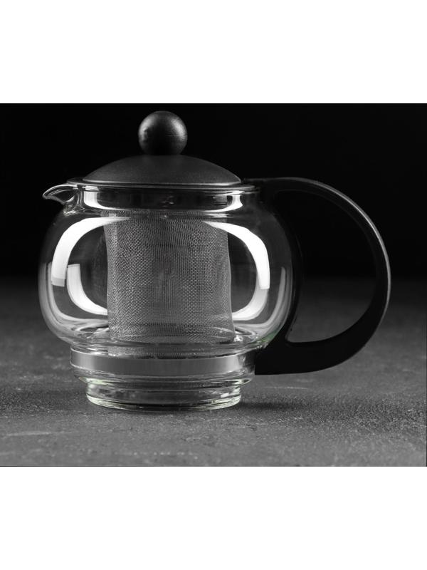 Чайник стеклянный заварочный «Вдохновение», 500 мл, с металлическим ситом, цвет чёрный