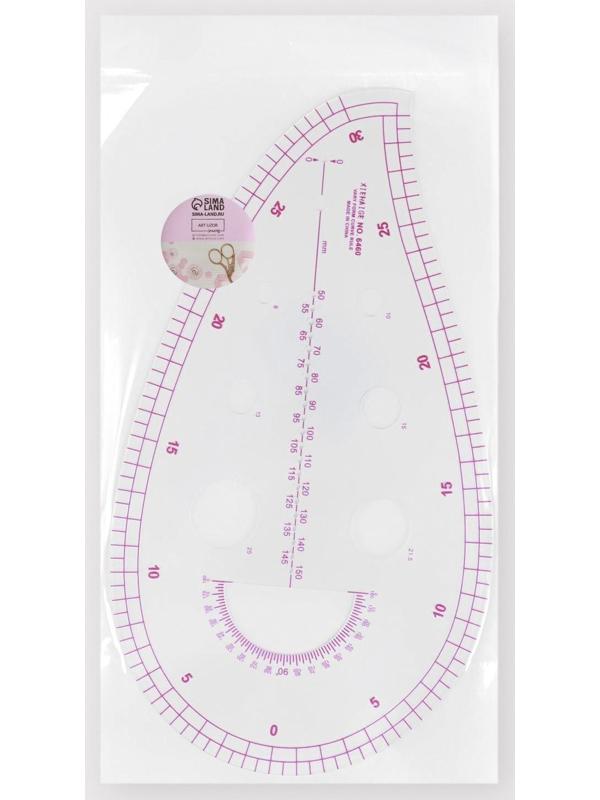 Лекало портновское метрическое «Капля», с проймой, 25 × 13,5 см, толщина 0,5 мм, цвет прозрачный