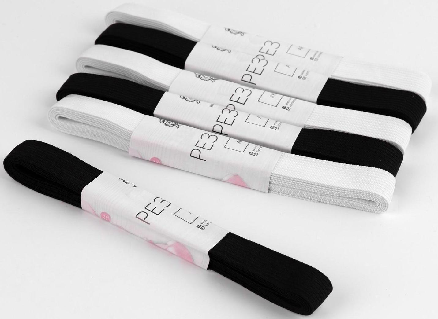 Резинки бельевые, 15 мм, 2 ± 0,5 м, 6 шт, цвет белый/чёрный