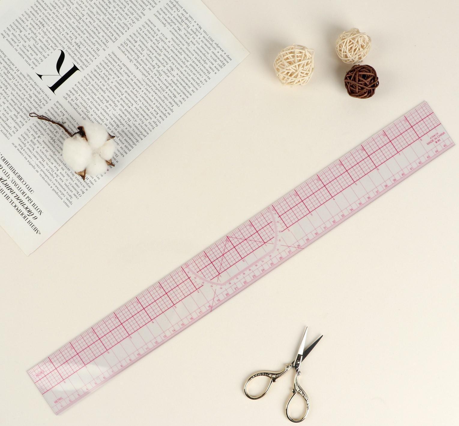 Линейка для квилтинга и пэчворка, 45 × 5 см, толщина 0,5 мм, цвет прозрачный