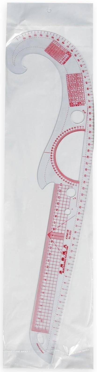 Лекало портновское метрическое «Рыбка», с проймой, 52 × 13 см, толщина 0,5 мм, цвет прозрачный