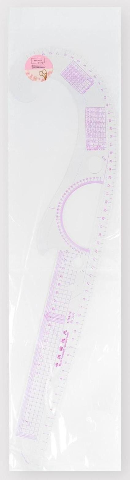 Лекало портновское метрическое «Рыбка», с проймой, 52 × 13 см, толщина 0,5 мм, цвет прозрачный