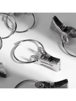 Кольцо для карниза, с зажимом, d = 32/36 мм, 20 шт, цвет серебряный