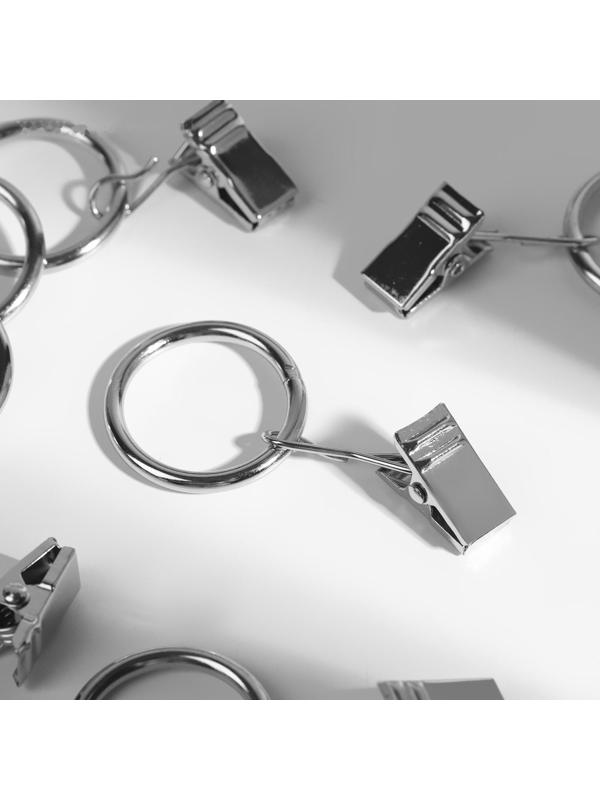 Кольцо для карниза, с зажимом, d = 23/30 мм, 20 шт, цвет серебряный