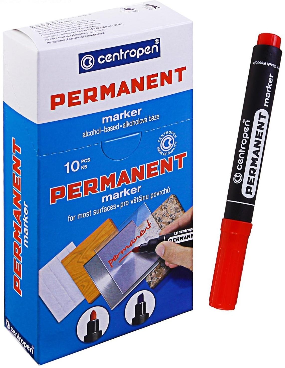 Маркер перманентный 5.0 мм Centropen 8566, линия 2,5 мм, цвет красный