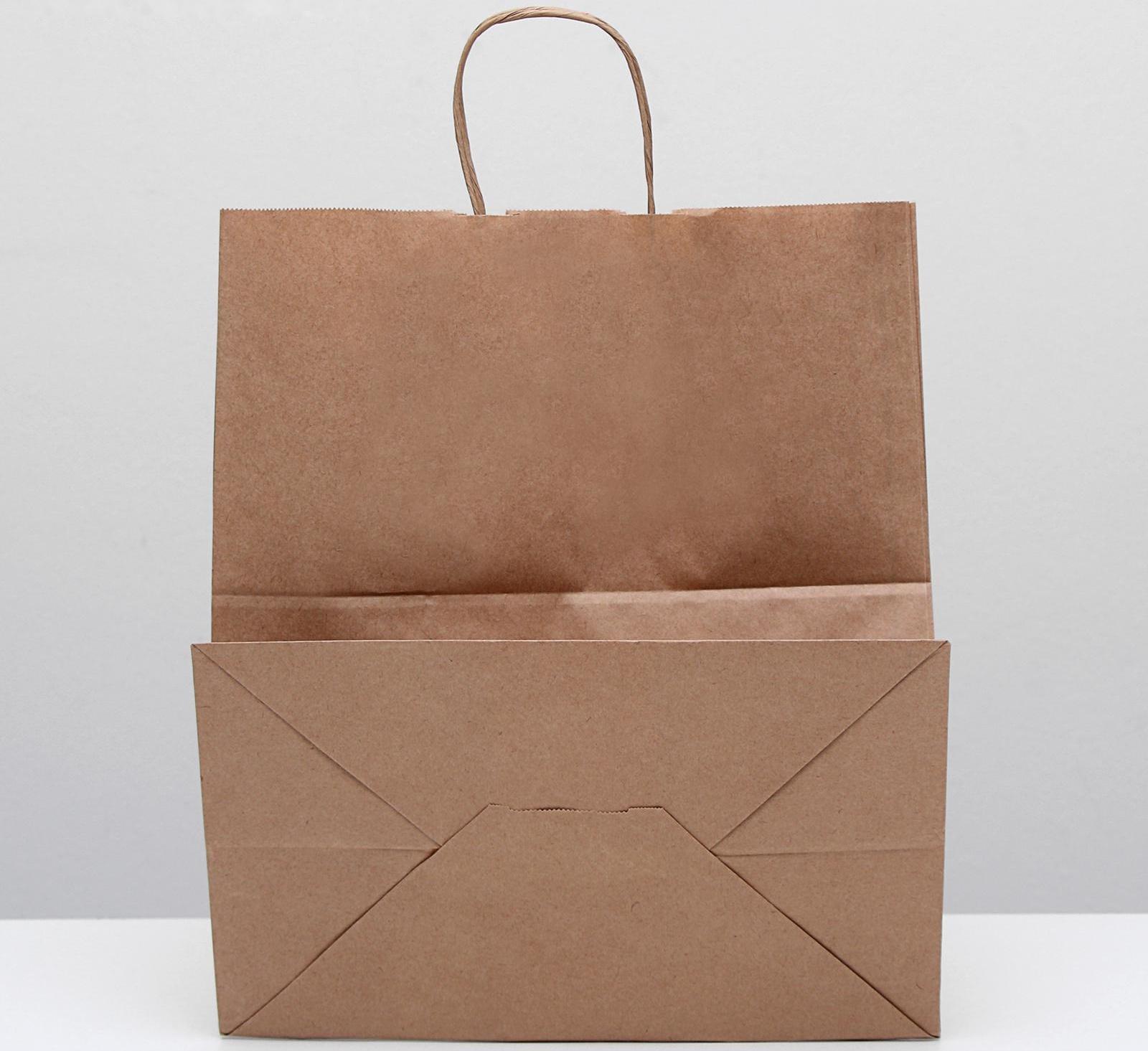 Пакет крафт без печати, круглая ручка 32 х 18 х 37 см