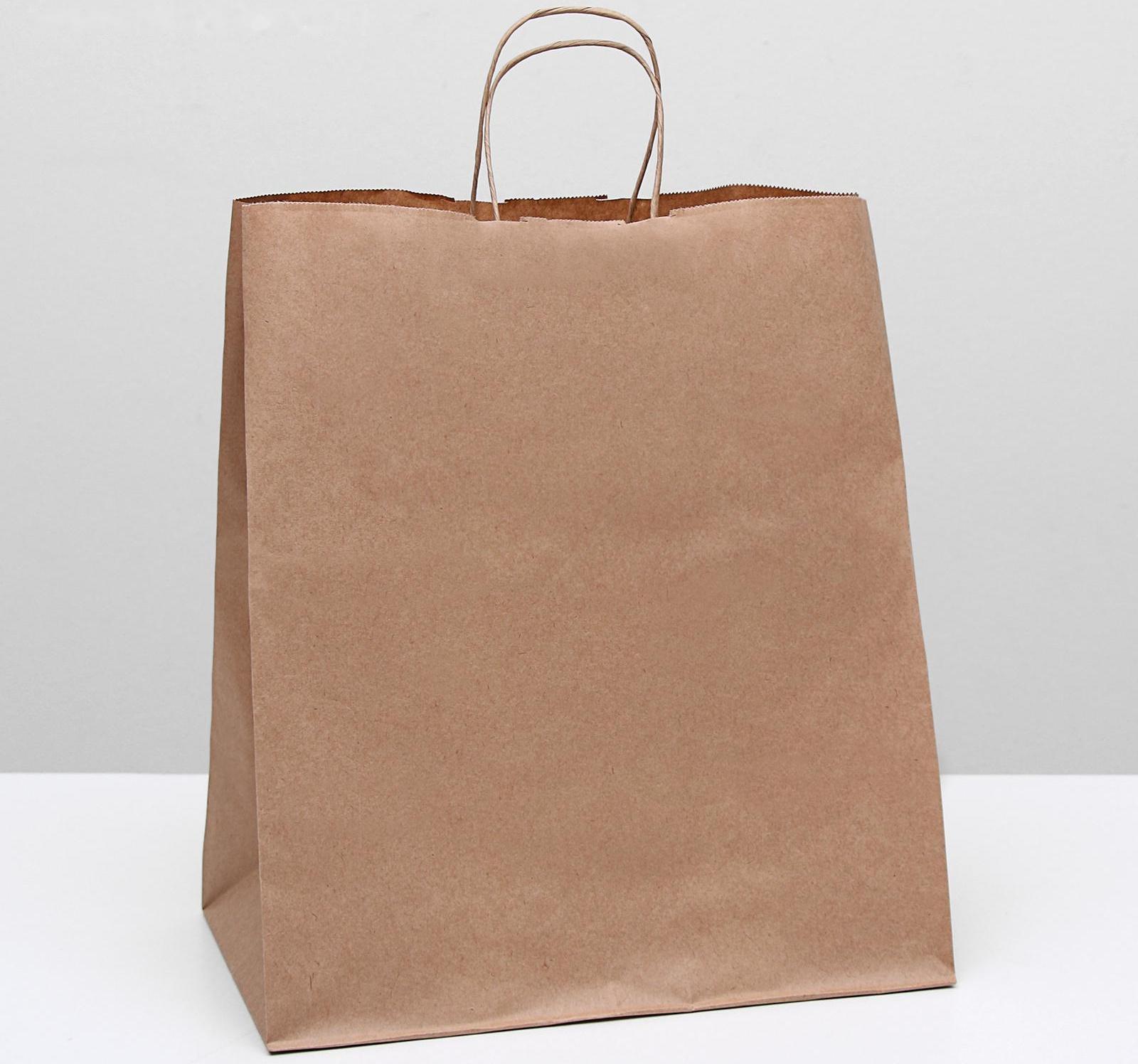 Пакет крафт без печати, круглая ручка 32 х 18 х 37 см
