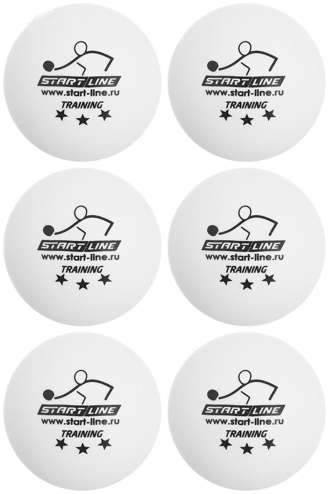 Мяч для настольного тенниса Start line Training, 3 звезды, набор 6 шт., цвет белый