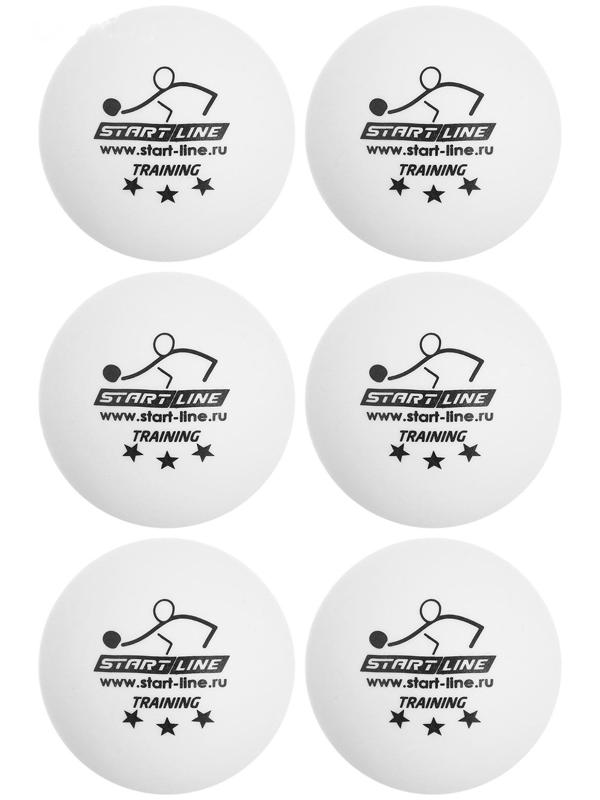 Мяч для настольного тенниса Start line Training, 3 звезды, набор 6 шт., цвет белый