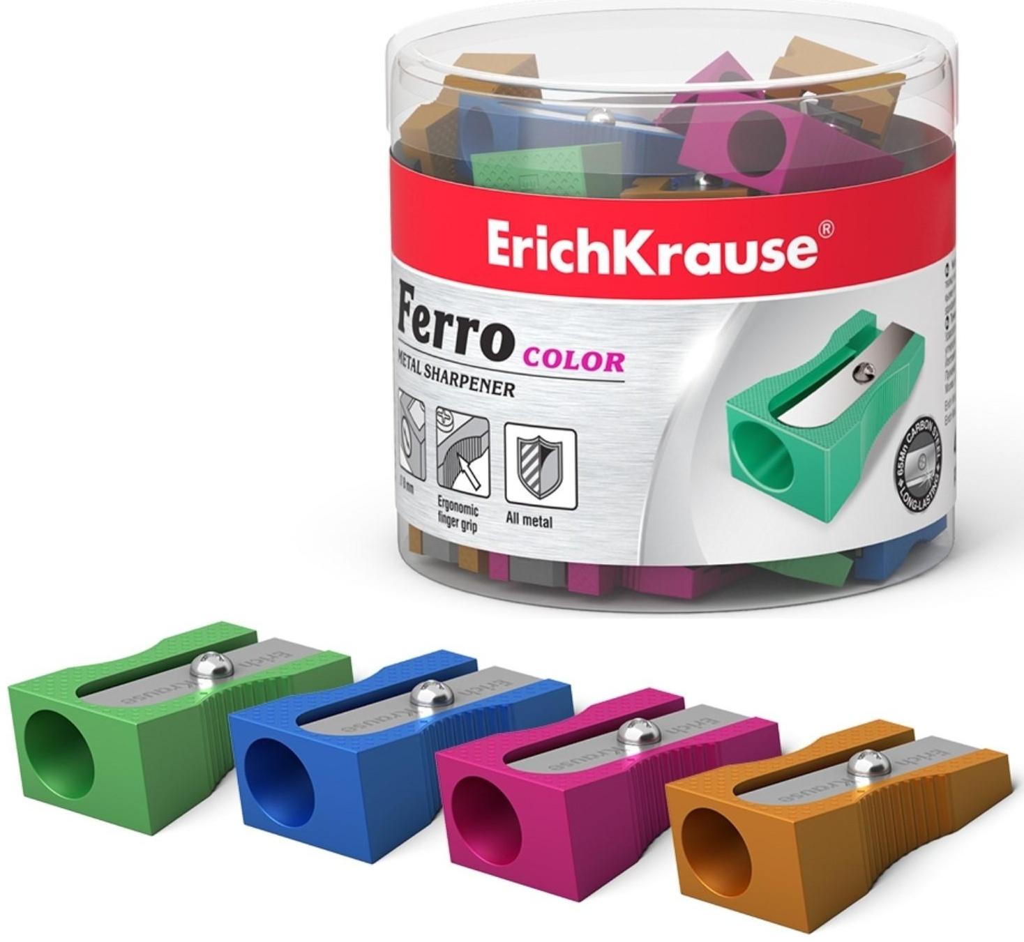 Точилка 1 отверстие ErichKrause Ferro Color, алюминий, отверстие диаметром 8 мм, микс