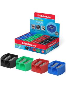 Точилка 2 отверстия ErichKrause Multi, отверстия диаметром 8 мм и 11 мм, в блистере, микс