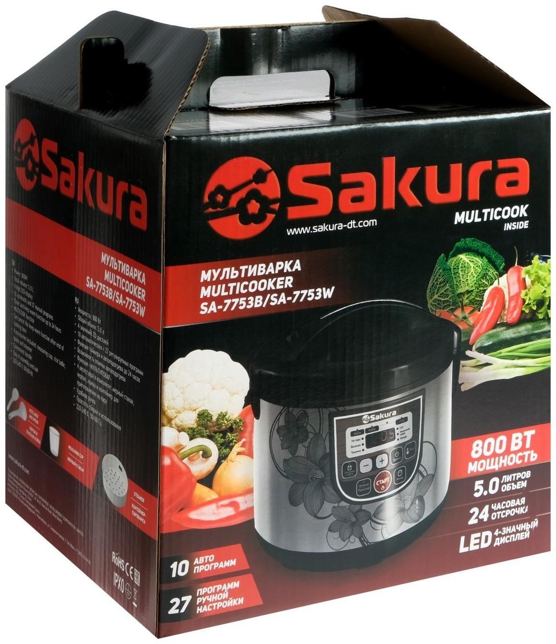 Мультиварка Sakura SA-7753W, 800 Вт, 5 л, 37 программ, с антипригарным покрытием
