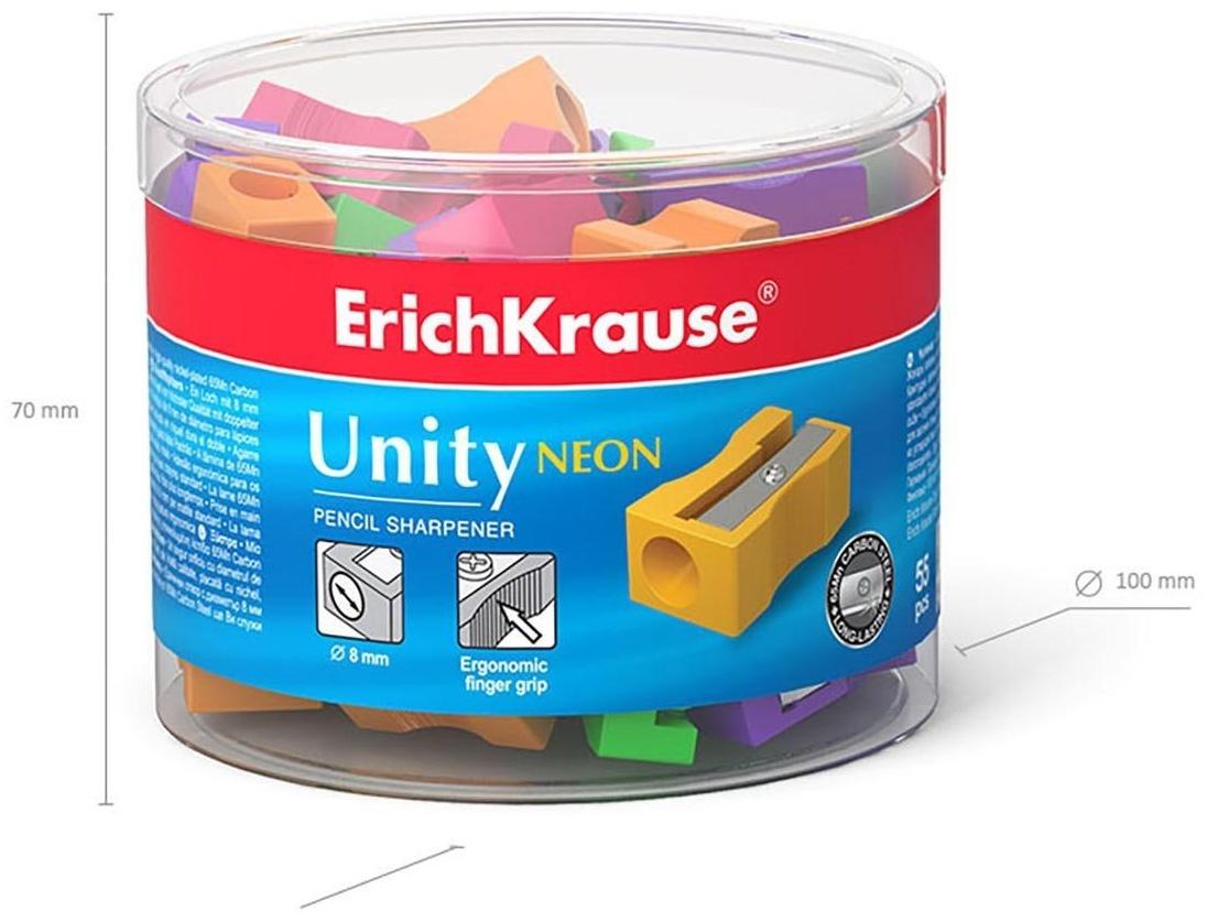 Точилка 1 отверстие ErichKrause Unity Neon, отверстие диаметром 8 мм, микс