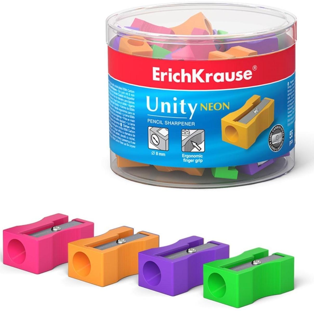 Точилка 1 отверстие ErichKrause Unity Neon, отверстие диаметром 8 мм, микс